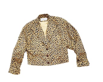 MADE in USA leopard print blazer / Vintage 80s 90s animal print bomber jacket