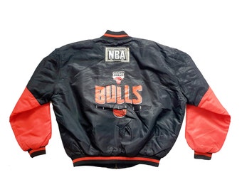 Vintage 90s Chicago Bulls NBA Jacket | Varsity Basketball Satin Bomber M L