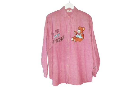 Chemise Vintage Quizz Femme - Taille 22 - Denim Brodé Ours Et Limonade - Occasion Très Bon État