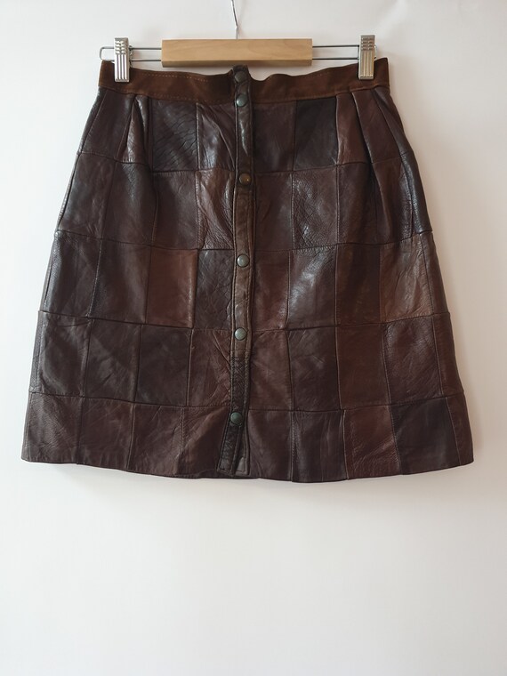 Patchwork leather skirt, vintage 80s 90s Y2K boho… - image 3