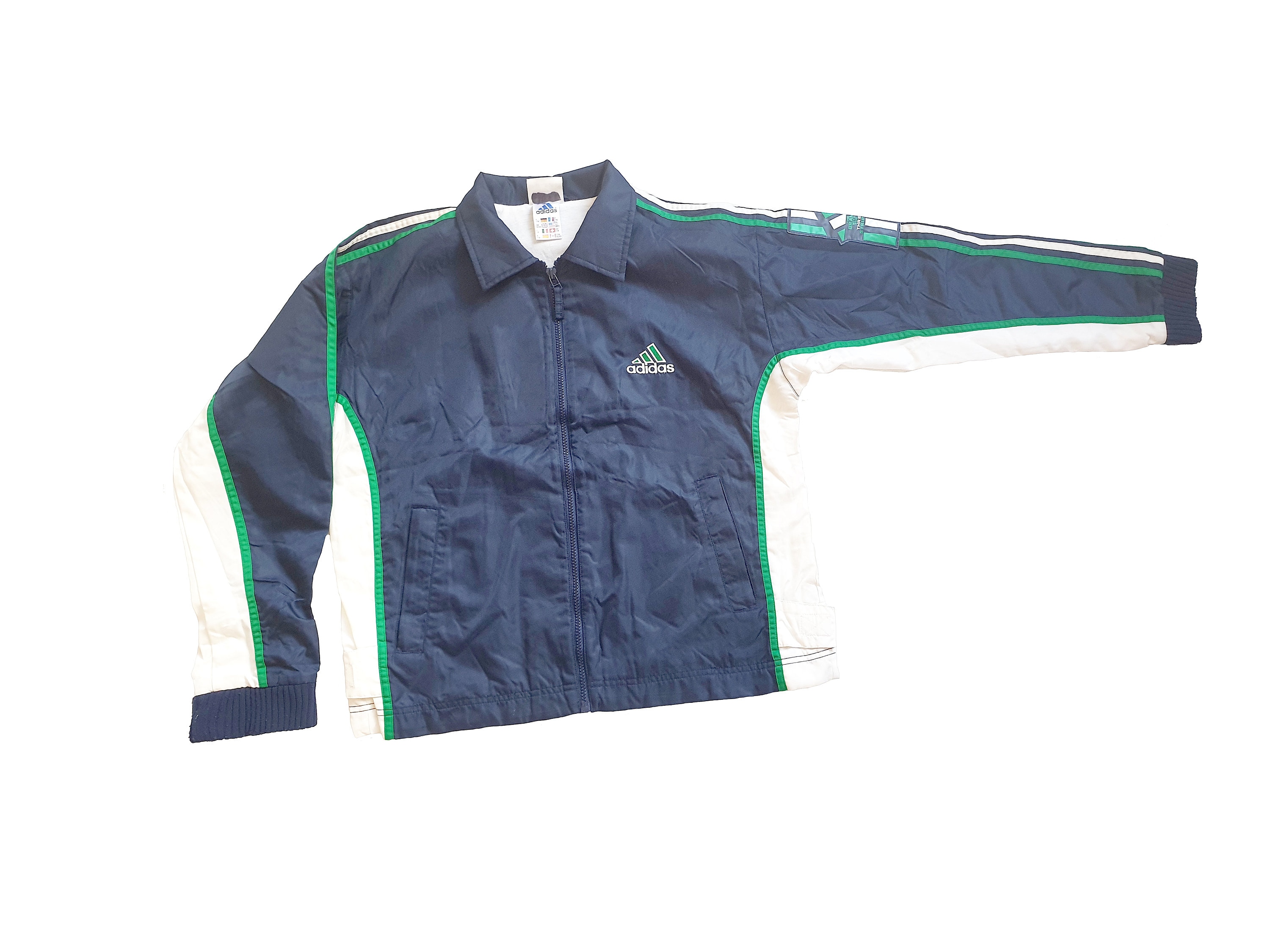 Vintage Adidas Track Jacket 90s Blue Green White Navy Three Vintage Adidas Track Jacket 90s Blue Green White Navy Three