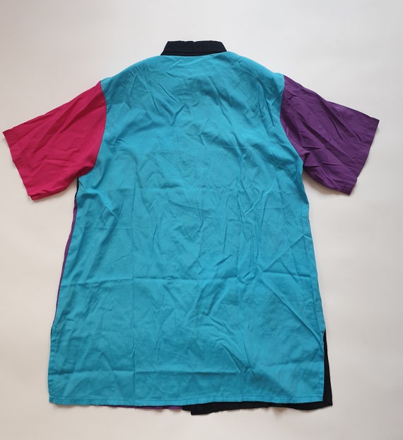 Vintage colourblock multicolour button shirt ladi… - image 4