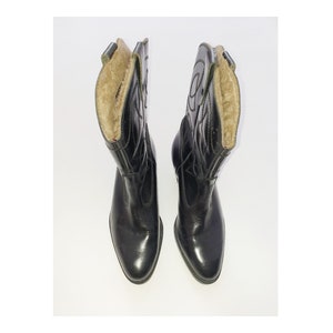Vintage zwarte leren cowboylaarzen, met bont gevoerde winterschoenen