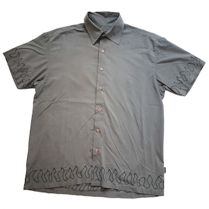 Y2K Vintage Gray Shirt FLAME short sleeve Top