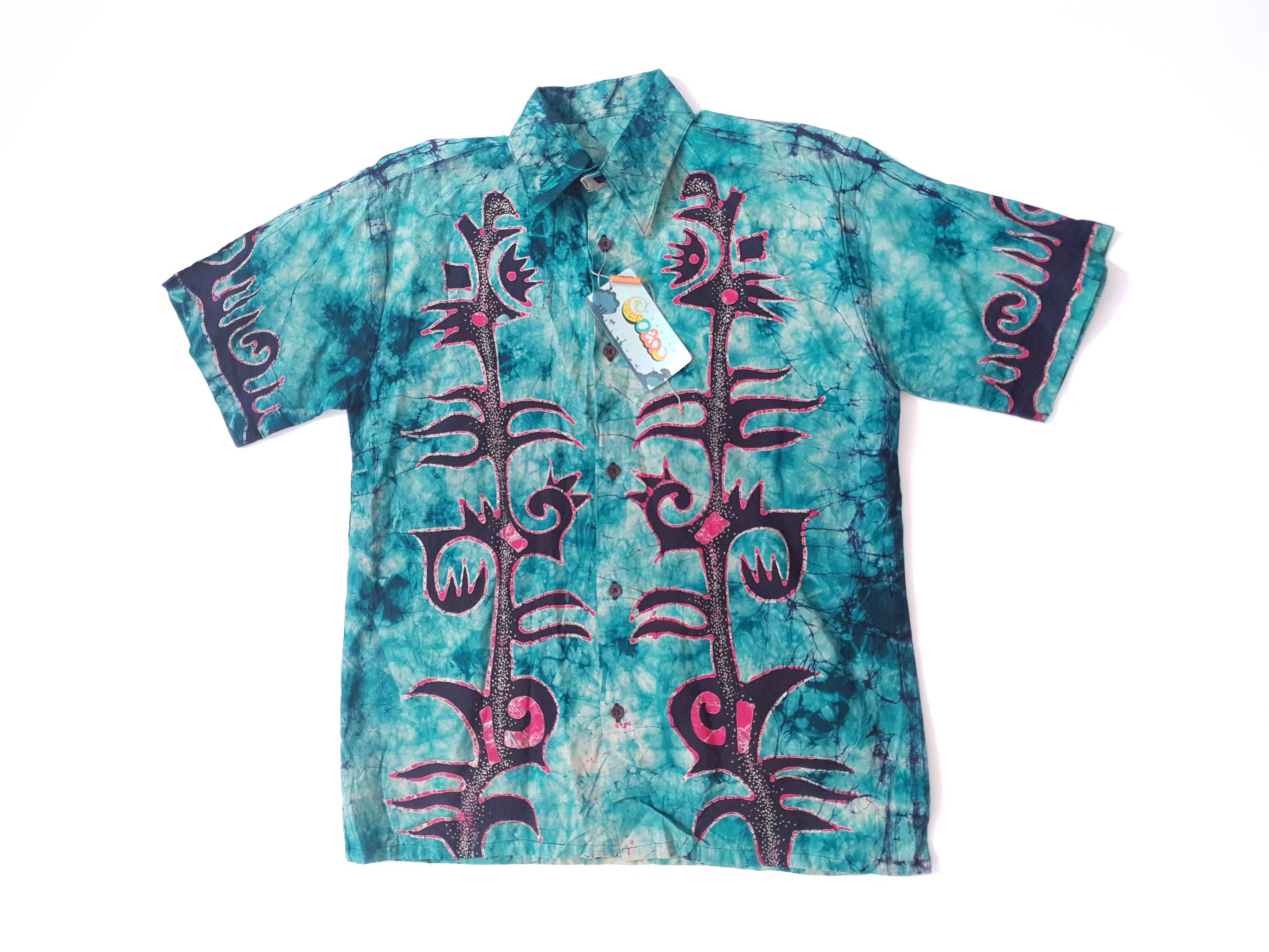 Camicia hawaiana blu viola tie dye da uomo per feste casual