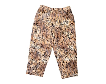 vintage des années 90 tigre imprimé corsaire taille haute coton pantalon court marron imprimé animal