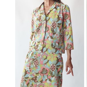 Vintage 60s Floral Two-Piece Blazer Skirt Set