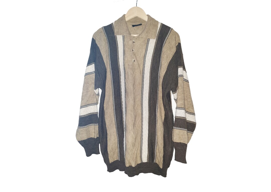 Buy Vintage Mohair Knit Sweater, 60s Grandad Style Striped Henley 