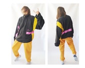 Original vintage men 39 s 1980s color block track jacket 80s 90s multicolor oversized sports windbreaker