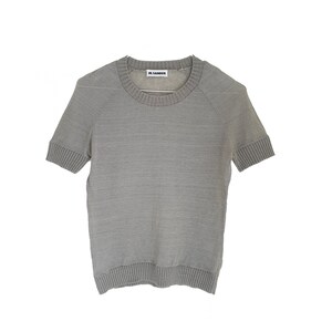 Vintage JIL SANDER Graues Leinen Feinstrick Kurzarm Top