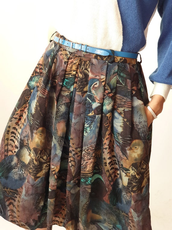 Vintage Bird print wool skirt / Indie, Rustic, Co… - image 1