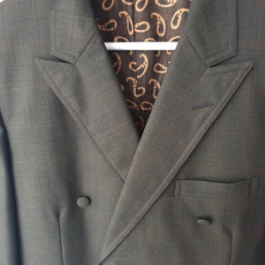 70s Vintage Wool Blazer - Dark Brown Double Breasted Suit Jacket