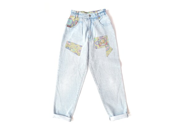 Vintage 90s mom jeans light baby blue patchwork pa