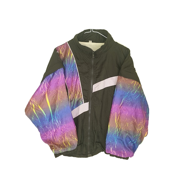 1980s removable sleeve tracksuit / Tie dye Rainbow windbreaker / vintage track jacket / 80s street style rave bomber / size S small