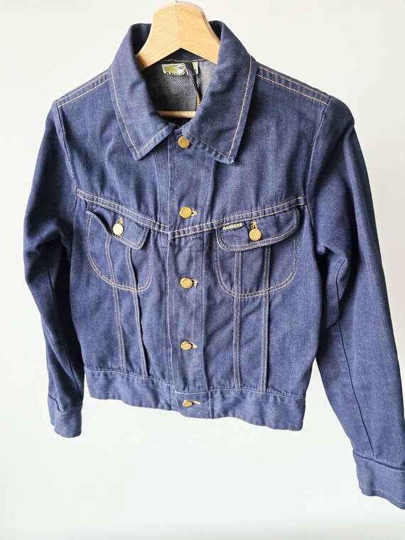 Vintage Dark Blue Denim Jacket 90s Cropped Fit - XS