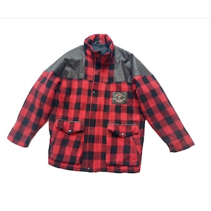 Vintage Red Plaid Wool Jacket - 90s Trucker Checked Winter Coat