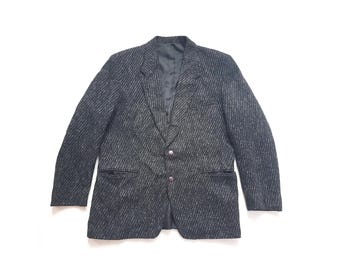 Vintage Wool Blazer – Classic Tweed Herringbone Men's Jacket M / L