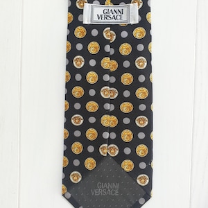 80s VERSACE silk necktie - polka dot Medusa swing tie made in Italy