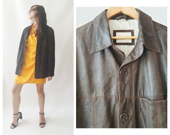 1990s leather jacket / Vintage mens 90s Y2K goat suede leather jacket
