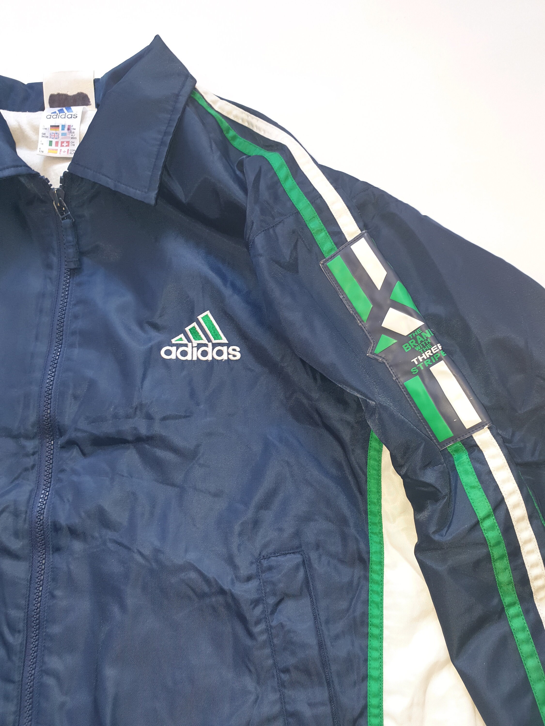 Vintage Adidas Track Jacket 90s Blue Green White Navy Three Vintage Adidas Track Jacket 90s Blue Green White Navy Three