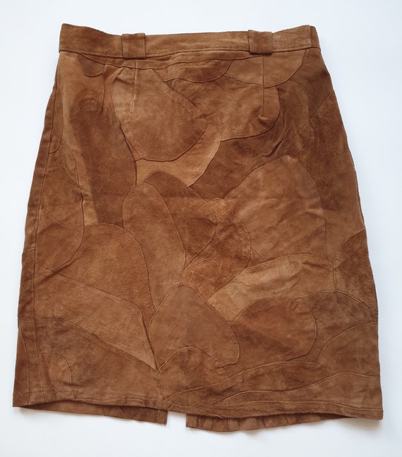 1960s vintage patchwork leather skirt, suede, boh… - image 2