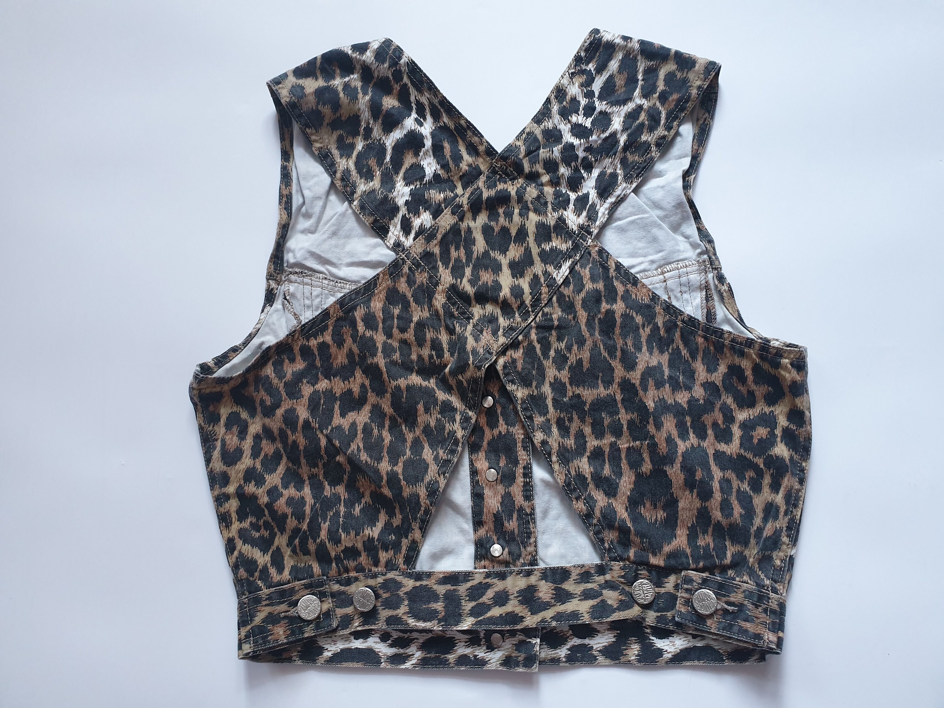 90s open back crop top leopard denim cotton animal print | Etsy