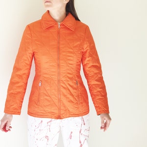Vintage orange quilted jacket by Stefanel – retro zip up coat S