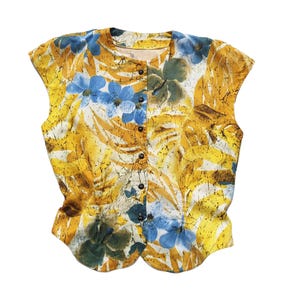 Vintage Blumen Bluse – 90er Jahre Gelbes Hemd – Cottagecore Retro Top