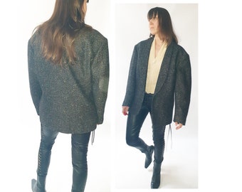 1980s men's wool blazer, vintage multicolor single breasted suit jacket