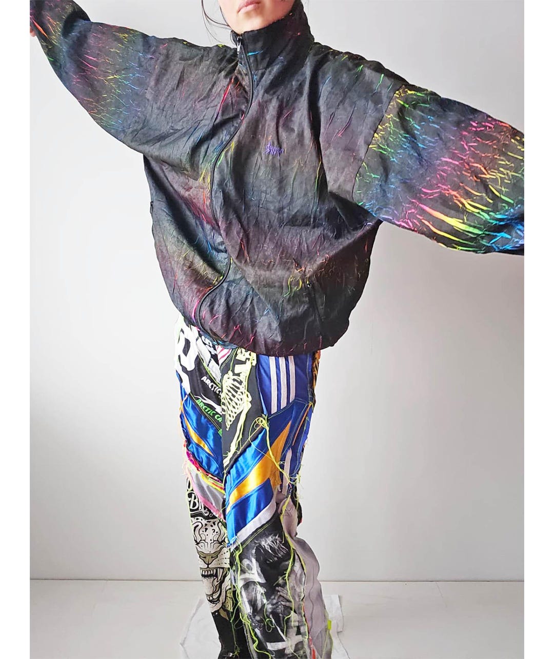 Vintage 90s Rainbow Rave Jacket | Abstract Print Black Windbreaker - Etsy