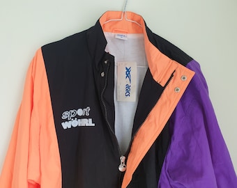 Vintage 80s ASICS windbreaker - Retro color block track jacket, size S