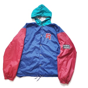 Vintage Reebok Windbreaker XL - 90s Colorblock Sports Jacket - Retro Nylon Hooded Coat