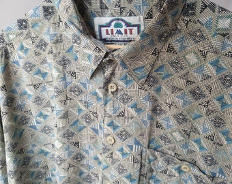 1980s abstract print shirt, vintage 80s 90s retro button up shirt size XL
