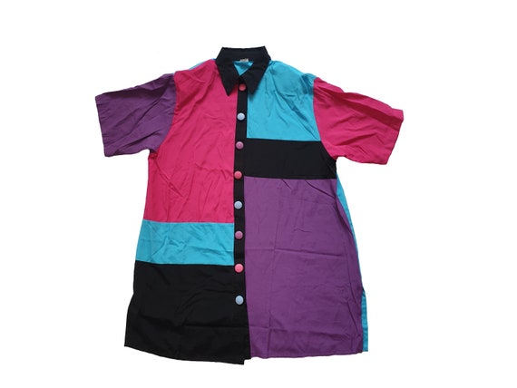 Vintage colourblock multicolour button shirt ladi… - image 5
