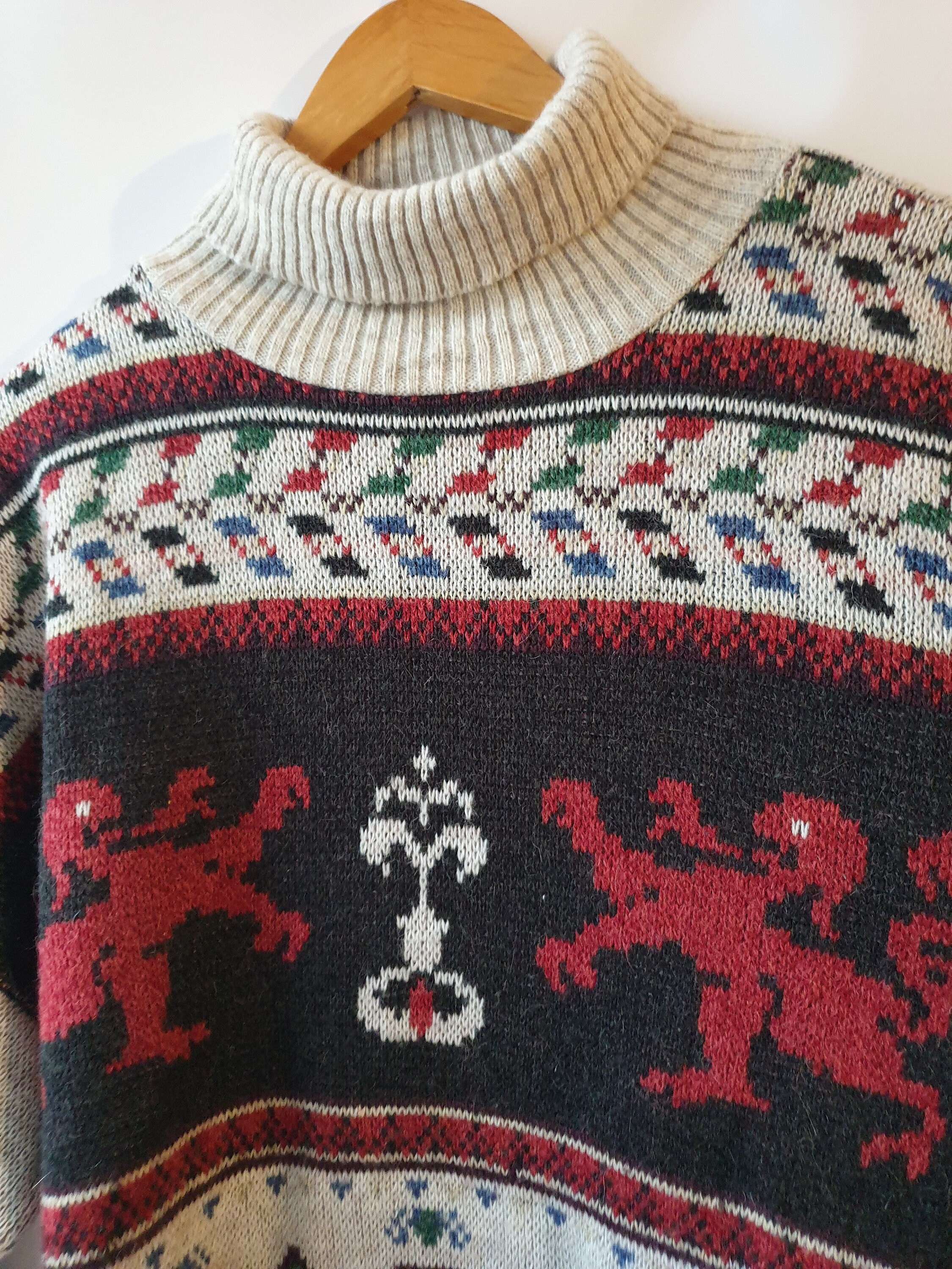 トップス [ItalyVintage]80s MultiColor Turtleneck Vintage 90's Rainbow Ribbed Turtleneck Sweater, Top