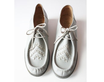80s grey women's loafers low heel flats moccasins womens shoes vintage 90s footwear women size 38