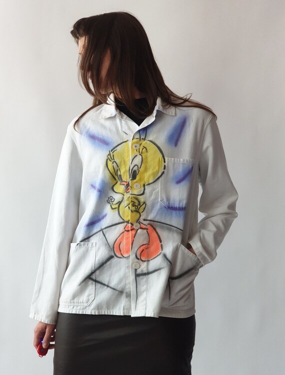 TWEETY bird graffiti work jacket / 90s Y2K, Pop a… - image 4