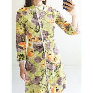 60s Italian Floral Dress - Vintage Green Bell Sleeve Festival Sundress