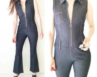 Y2K Vintage Jeans Overall, Schlaghose, 1970er Jahre Stil, Bootcut Hose, 70s, Workwear, Overall, Vintage Kleidung, Größe S