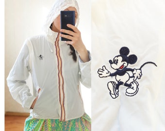 Vintage Mickey Mouse raincoat, 90s, Y2K, Disney Donaldson embroidery, women's, unisex, hooded jacket, windbreaker size S / M