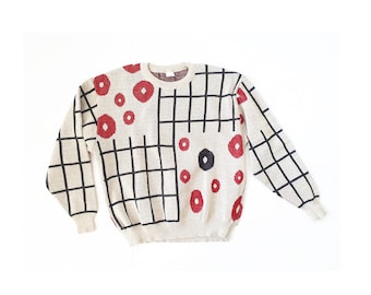 Vintage 80s Postmodern sweater - Jacquard Drop Shoulder Jumper Pullover