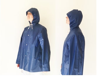 1970s - 1980s vintage raincoat, hooded PVC rain jacket, festival, 80s, vintage clothing, size L large