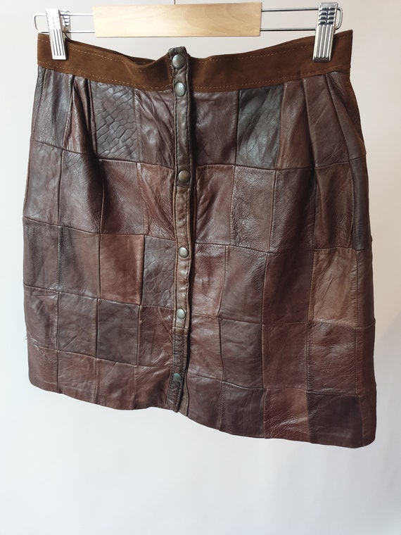 Patchwork leather skirt, vintage 80s 90s Y2K boho… - image 1