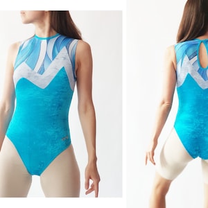 Maillot de gimnasia rítmica sin mangas para mujeres y niñas, elastano de  alta elasticidad, hecho a mano, para competición, azul, XL