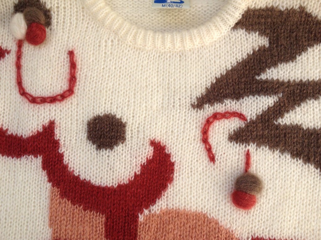 Image of S S Wool Jumper, Winter Sweater, Funny Strange Boho Hippie White Red Brown Knitted Knitwear, Estimated Size S