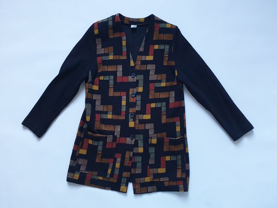 Vintage Art Deco blazer, 1980s geometric knit car… - image 3