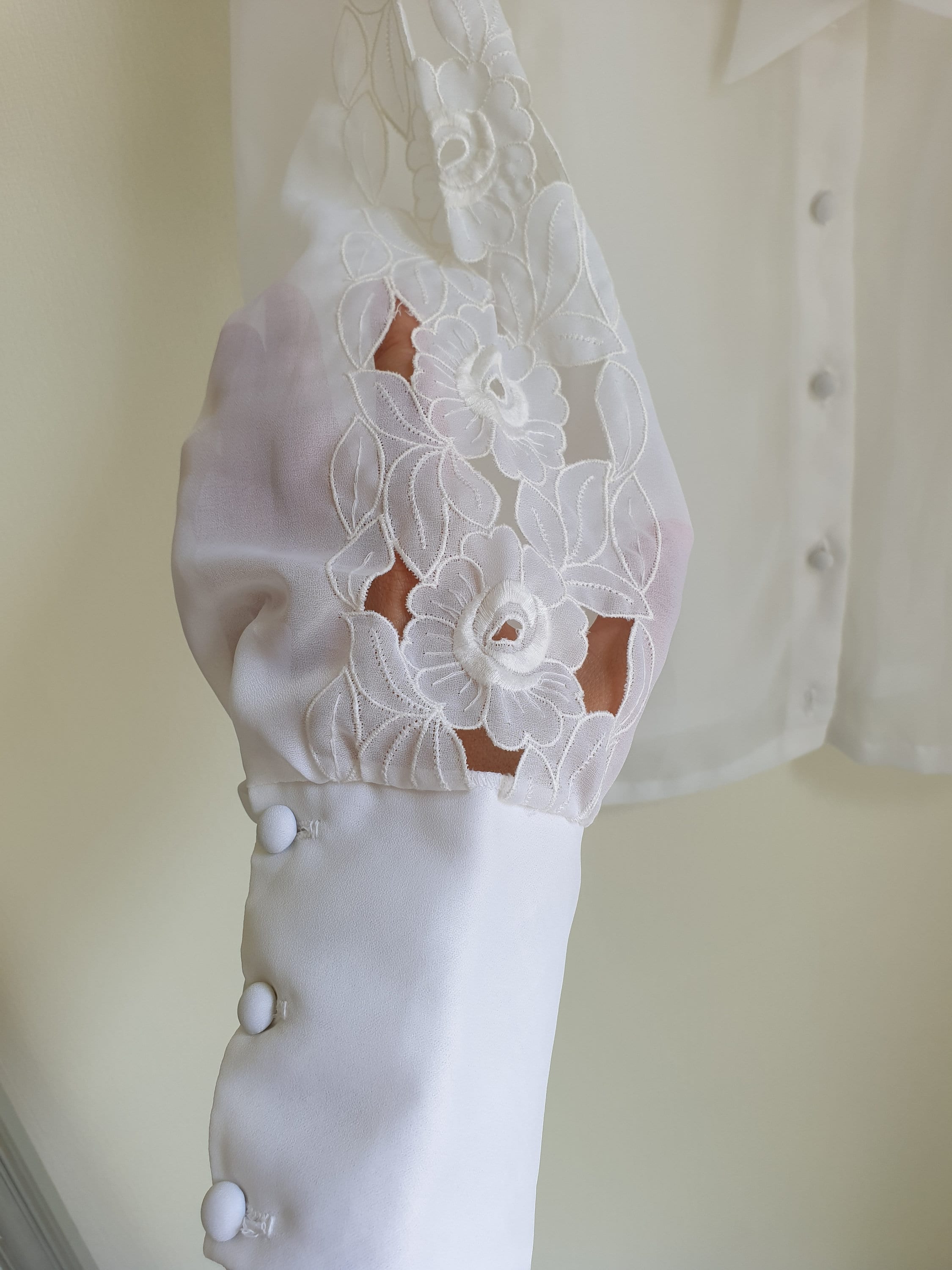 Vintage White Bow Tie Blouse - Elegant Sheer Button Down