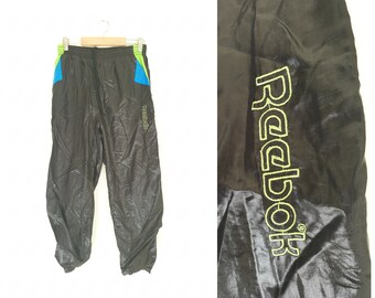 1980 - 1990 vintage REEBOK sport cordon pantalon, taille élastique, pantalon de survêtement, pantalon de survêtement, rave, joggeurs, vêtements de sport vintage