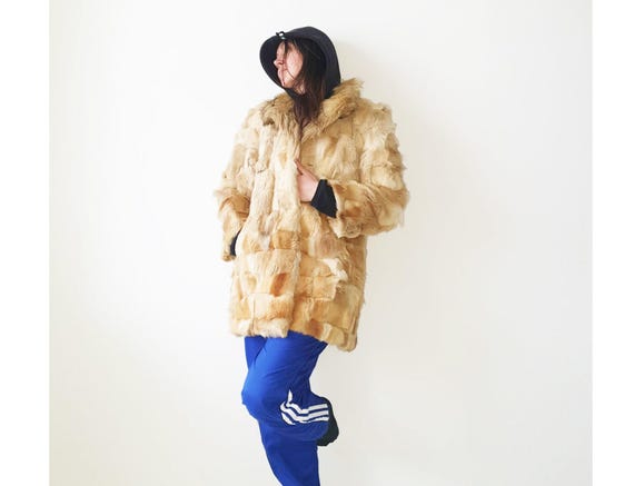 Vintage Beige Real Fur Coat Jacket Small