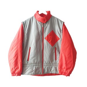 Vintage 80s Puffer Coat - Red & Grey Colorblock Windbreaker Zip-Up Ski Jacket